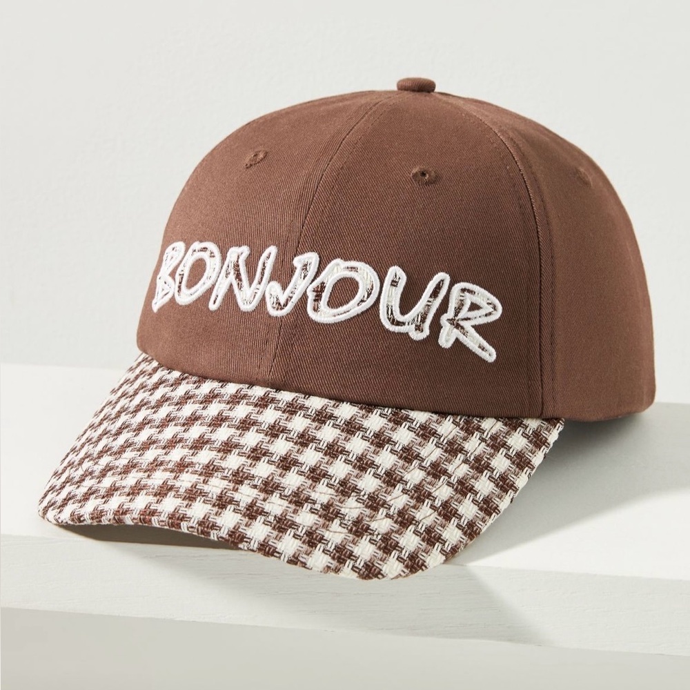 Anthropologie Brown Bonjour hat with Patterned Brim